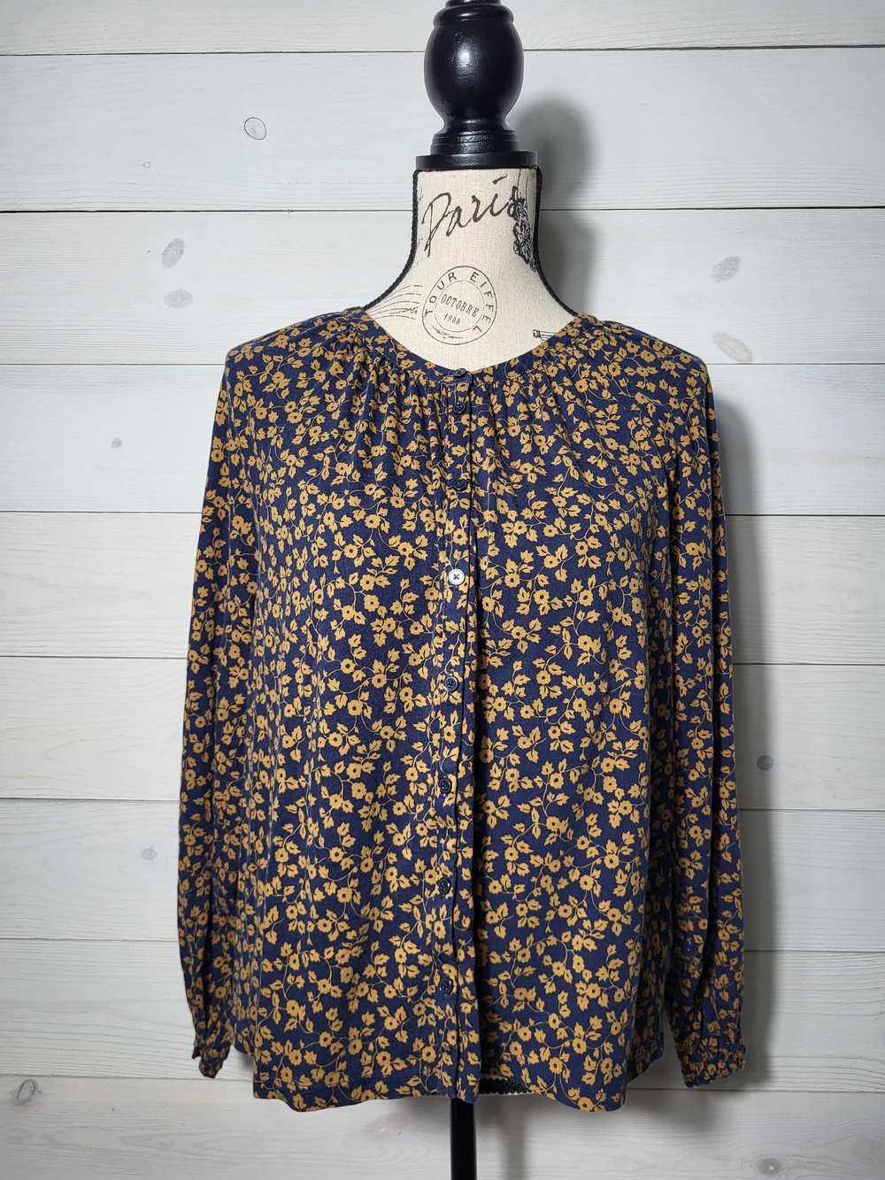 Boden Women's Top Floral Cotton BOHO Button Top Blouse.